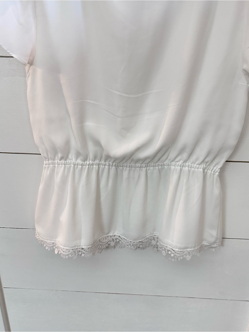 The Limited PM white V neck wrap style lace trim flounce sleeve blouse classic - Picture 11 of 12